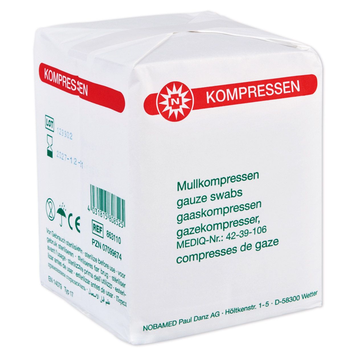 Unsterile Mullkompresse, 8-fach, 10 x 10 cm